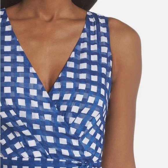 ELIZA J Ruffle Hem High/Low Faux Wrap Summer DRESS SIZE 10 GINGHAM NORDSTROM - Picture 2 of 5